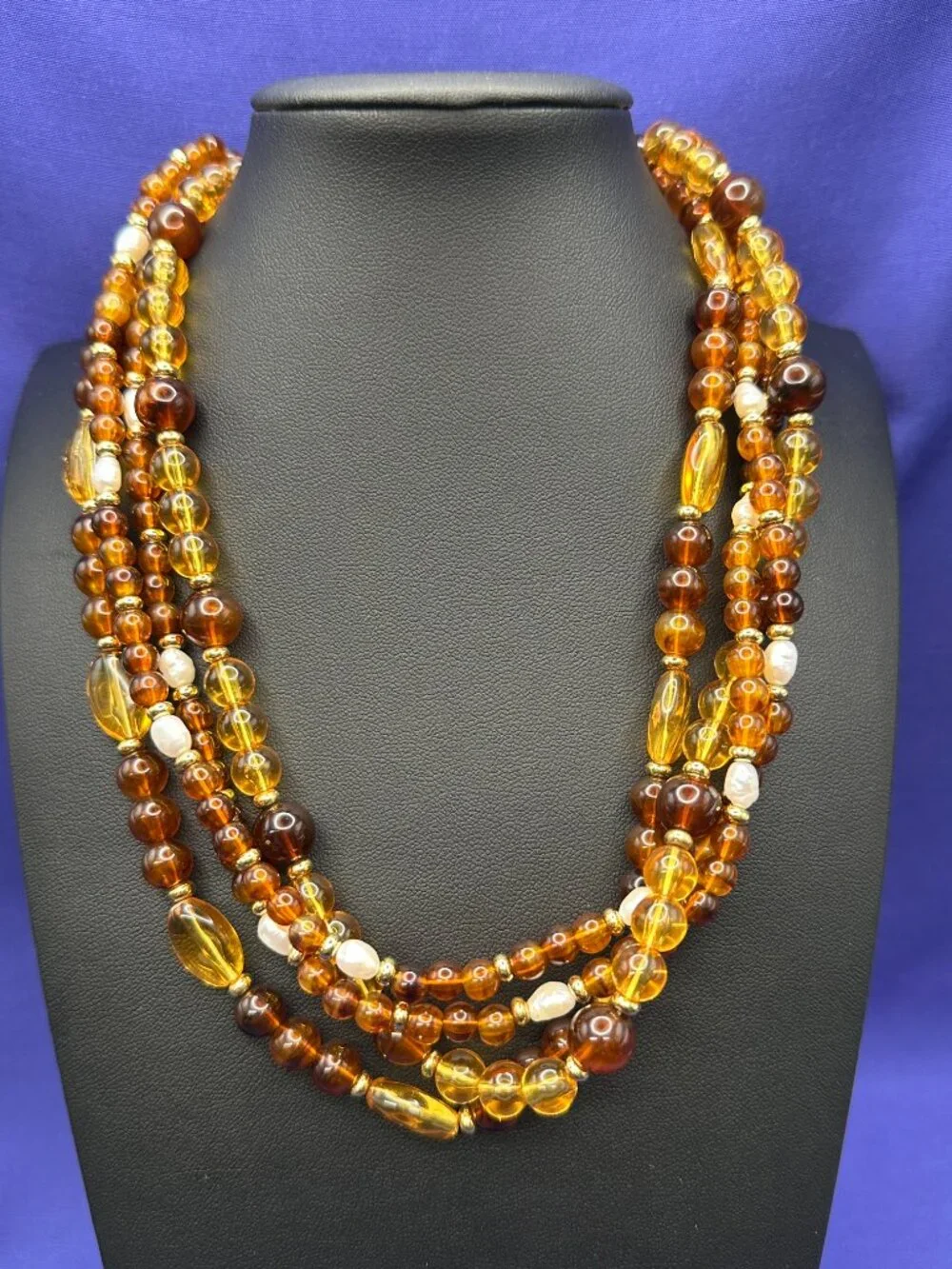 Givenchy Multi-Strand Faux Amber & Baroque Pearl Necklace